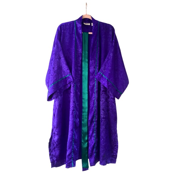VINTAGE 80s VICTORIAS SECRET GOLD LABEL ROBE PURPLE SATIN ONE SIZE WOMENS - Picture 2 of 13